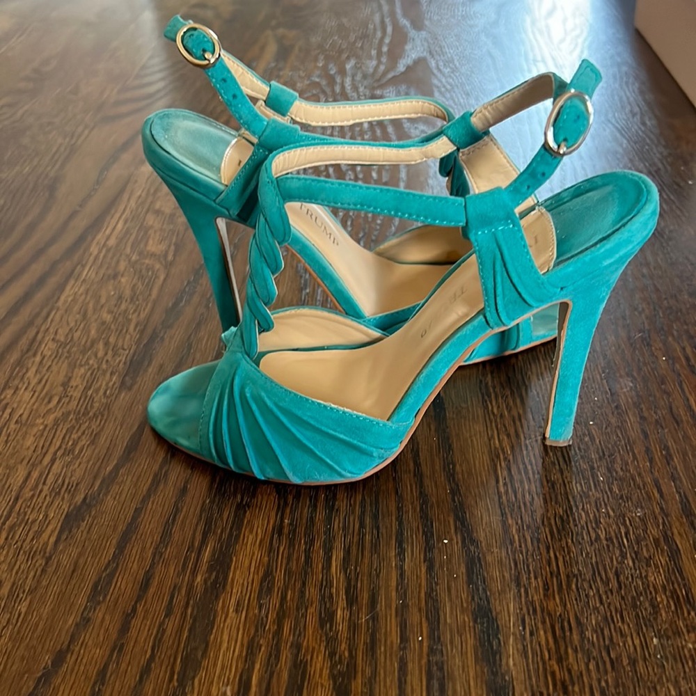 Ivanka Trump blue, suede strap heel sandal